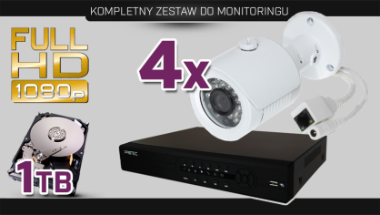 monitoring IP 4x kamera IPC-T3200HIR, rejestrator PR-NVR0402mini, dysk 1TB, akcesoria