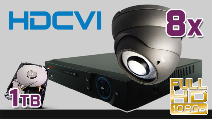 monitoring HDCVI 8x kamera ESDR-CV1220/2.8-12", rejestrator PR-HCR5108, dysk 1TB, akcesoria