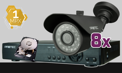 monitoring HD, 8x kamera ESBR-1084, rejestrator cyfrowy 8-kanałowy ES-XVR7908, dysk 1TB, akcesoria
