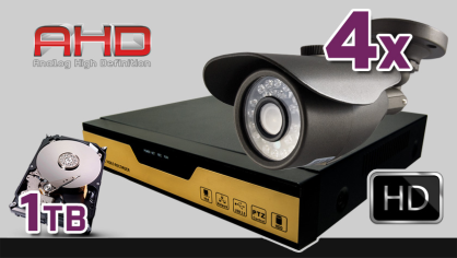 monitoring AHD 4x kamera ESBR-A1081, rejestrator ES-AHD7604, dysk 1TB, akcesoria