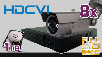 monitoring HDCVI 8x kamera ESBR-CV1500-2,8-12IR70, rejestrator PR-HCR5108, dysk 1 TB, akcesoria