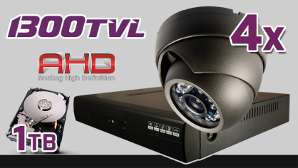 Monitoring AHD 4x kamera AHD-910I, rejestrator AHD-04CH, dysk 1TB, akcesoria