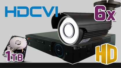 monitoring HDCVI 6x kamera ESBR-1072/2.8-12, rejestrator PR-HCR5108, dysk 1TB, akcesoria