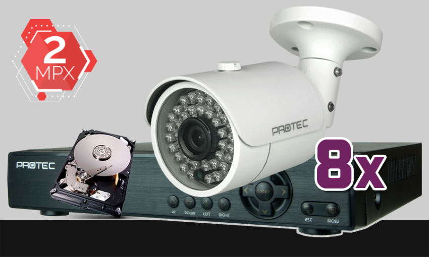 monitoring 8 kamer Full HD 2Mpx, 25m noc, dysk 1TB, podgląd online, szeroki kąt