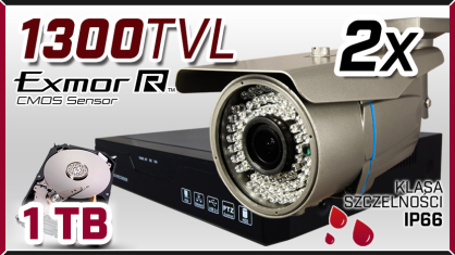 monitoring AHD 2x kamera AHD-710, rejestrator ES-AHD7804, dysk 1TB, akcesoria