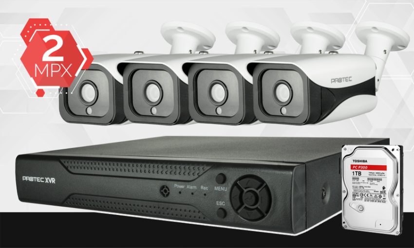 Monitoring 4 kamery Full HD 2Mpx, 30m noc, dysk 1TB, podgląd online, szeroki kąt