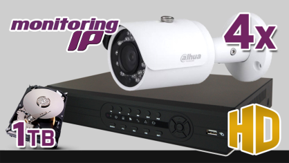monitoring IP, Rejestrator IP PR-NVR0405, 4x kamera DH-IPC-HFW1120S, dysk 1 TB, akcesoria