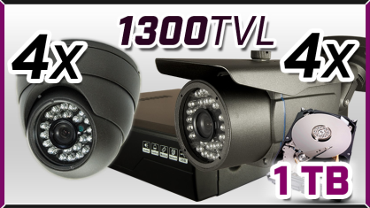 Monitoring 4x kamera ESDR-A1096, 4x kamera AHD-717, rejestrator AHD-08CH, dysk 1TB, akcesoria