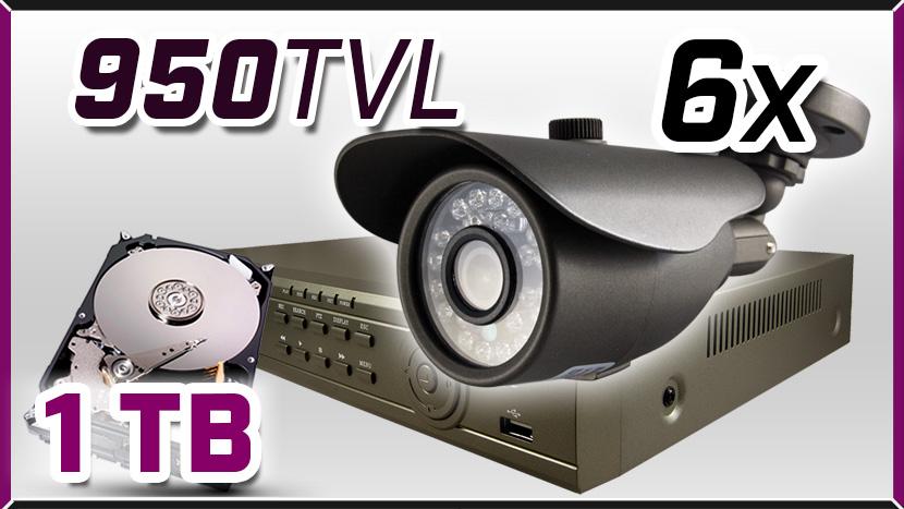 monitoring 6x kamera ESBR-1081ICR, rejestrator ES-DVR5008, dysk 1TB, akcesoria