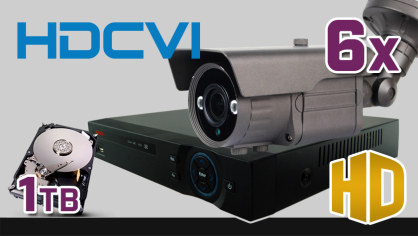 monitoring HDCVI 6x kamera ESBR-1072/2,8-12IR70, rejestrator PR-HCR5108, dysk 1TB, akcesoria
