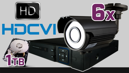 monitoring HDCVI 6x kamera ESBR-1072/2.8-12, rejestrator PR-HCR2108, dysk 1TB, akcesoria