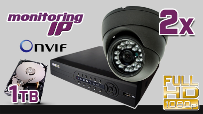 monitoring IP 2x kamera IPC-D1200HIR36, rejestrator PR-NVR0805, dysk 1TB, akcesoria