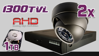 Monitoring AHD 2x kamera AHD-910I, rejestrator AHD-04CH, dysk 1TB, akcesoria