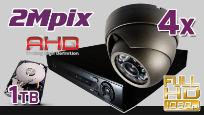 monitoring AHD 4x kamera AHD-910I, rejestrator HD-AHD-04CH, dysk 1TB, akcesoria