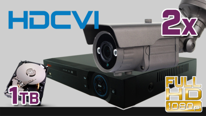 monitoring HDCVI 2x kamera ESBR-CV1500-2,8-12IR70, rejestrator PR-HCR5108, dysk 1TB, akcesoria