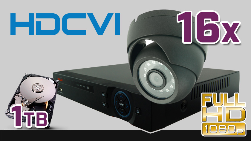 monitoring HDCVI 16x kamera ESDR-2084, rejestrator PR-HCR5216, dysk 1TB, akcesoria