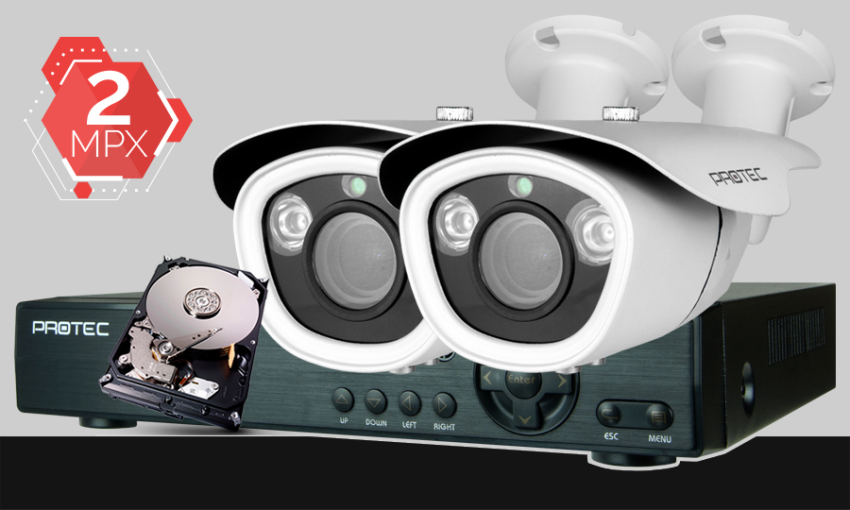 monitoring Full HD, 2x kamera ESBR-1504/2,8-12IR70, rejestrator cyfrowy 4-kanałowy ES-XVR7904, dysk 500GB, akcesoria