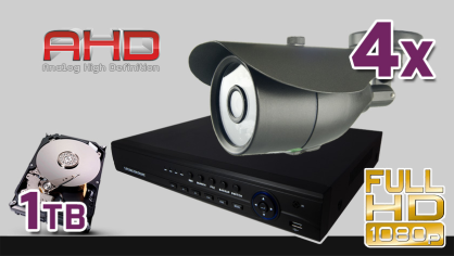 monitoring AHD, 4x kamera ESBR-2084, rejestrator cyfrowy AHD 8-kanałowy ES-AHD7908, dysk 1TB, akcesoria