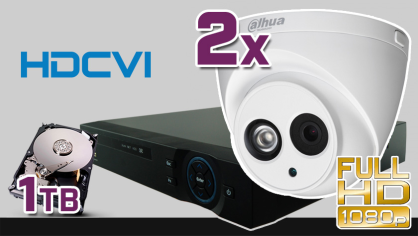 monitoring 2x kamera DH-HAC-HDW1200E, rejestrator PR-HCR5104, dysk 1TB, akcesoria