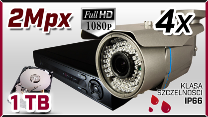 monitoring AHD 4x kamera AHD-710, rejestrator HD-AHD-04CH, dysk 1TB, akcesoria