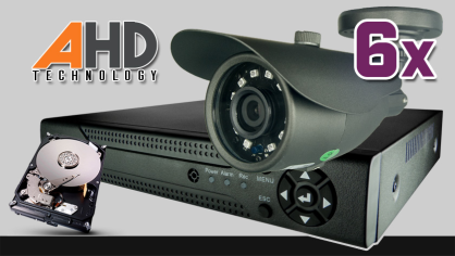 monitoring HD, 6x kamera ESBR-1084, rejestrator cyfrowy 8-kanałowy ES-XVR7908, dysk 500GB, akcesoria