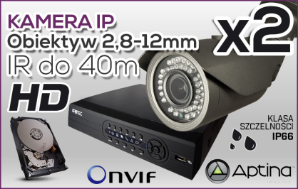 monitoringu IP 2x kamera ESIP-B1613A/2.8-12, rejestrator PR-NVR0402mini, dysk 1 TB, akcesoria