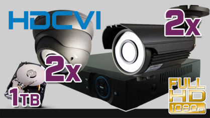 monitoring HDCVI 2x kamera ESDR-CV1220/2.8-12", 2x kamera  ESBR-CV1220/2.8-12", rejestrator PR-HCR5104, dysk 1TB, akcesoria