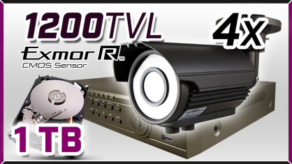 monitoring 4x kamera ESBR-1400/2,8-12mm, rejestrator  ES-DVR5008, dysk 1TB, akcesoria