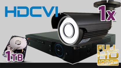 monitoring HDCVI 1x kamera ESBR-CV1220/2.8-12", rejestrator PR-HCR5104, dysk 1TB, akcesoria