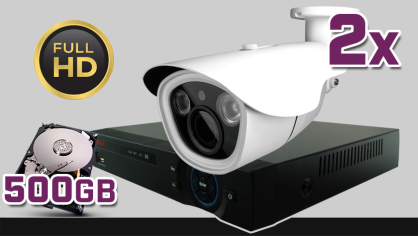 monitoring Full HD, 2x kamera ESBR-1504/2,8-12IR70, rejestrator cyfrowy 4-kanałowy PR-HCR5104, dysk 500GB, akcesoria