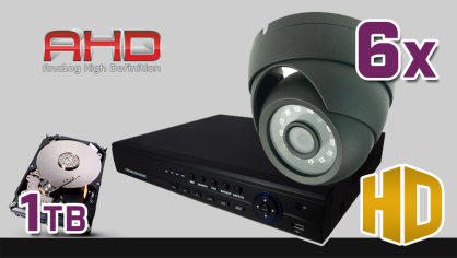 monitoring AHD, 6x kamera ESDR-1084p, rejestrator cyfrowy AHD 8-kanałowy ES-AHD7908, dysk 1TB, akcesoria