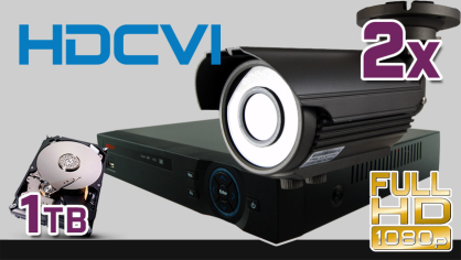 monitoring HDCVI 2x kamera ESBR-CV1220/2.8-12", rejestrator PR-HCR5104, dysk 1TB, akcesoria