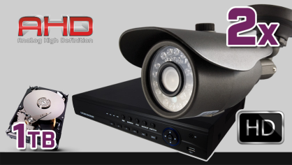 monitoring AHD 2x kamera ESBR-A1081, rejestrator ES-AHD7608, dysk 1TB, akcesoria