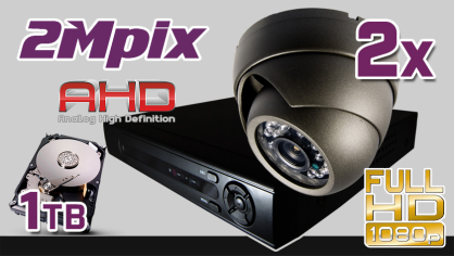 monitoring AHD 2x kamera AHD-910I, rejestrator HD-AHD-04CH, dysk 1TB, akcesoria