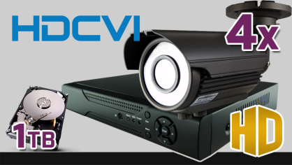 monitoring HDCVI 4x kamera ESBR-1072/2.8-12, rejestrator PR-HCR5104, dysk 1TB, akcesoria
