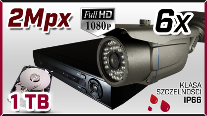 monitoring AHD 6x kamera AHD-717, rejestrator HD-AHD-08CH, dysk 1TB, akcesoria