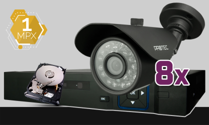 monitoring HD, 8x kamera ESBR-1084, rejestrator cyfrowy 8-kanałowy PR-HCR2108, dysk 1TB, akcesoria