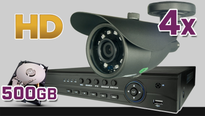 monitoring HD, 4x kamera ESBR-1084, rejestrator cyfrowy 4-kanałowy ES-XVR7904, dysk 500GB, akcesoria