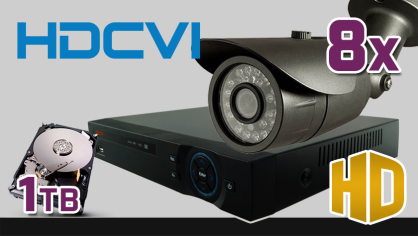 monitoring HDCVI 8x kamera ESBR-1072, rejestrator PR-HCR5108, dysk 1TB, akcesoria