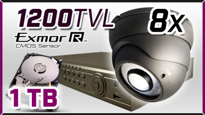 monitoring 8x kamera ESDR-1400/2.8-12, rejestrator ES-DVR5008, dysk 1TB, akcesoria
