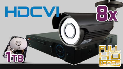 monitoring HDCVI 8x kamera ESBR-CV1220/2.8-12", rejestrator PR-HCR5108, dysk 1TB, akcesoria