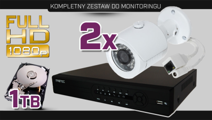 monitoring IP 2x kamera IPC-T3200HIR, rejestrator PR-NVR0405, dysk 1TB, akcesoria