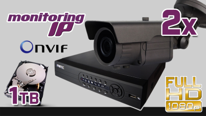 monitoring IP 2x kamera IPC-T4200HIR, rejestrator PR-NVR0402mini, dysk 1TB, akcesoria