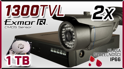 monitoring 2x kamera AHD-717, rejestrator AHD-04CH, dysk 1TB, akcesoria