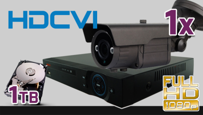 monitoring HDCVI 1x kamera ESBR-CV1500-2,8-12IR70, rejestrator PR-HCR5104, dysk 1TB, akcesoria