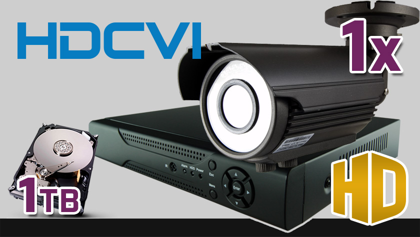 monitoring HDCVI 1x kamera ESBR-1072/2.8-12, rejestrator PR-HCR2104, dysk 1TB, akcesoria
