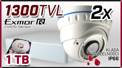 monitoring 2x kamera AHD-907 B, rejestrator ES-DVRA6104B, dysk 1TB, akcesoria