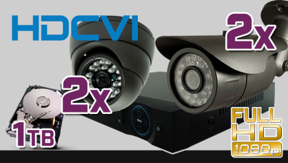 monitoring HDCVI 2x kamera ESDR-CV1020", 2x kamera ESBR-CV1620", rejestrator PR-HCR5104, dysk 1 TB akcesoria