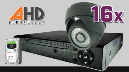 monitoring HD, 16x kamera ESDR-1084p, rejestrator cyfrowy 16-kanałowy ES-XVR7916, dysk 1TB, akcesoria