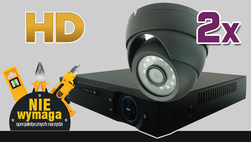 monitoring HDCVI, 2x kamera ESDR-1084, rejestrator PR-HCR2104, akcesoria